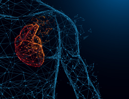 Illustration of a heart in a man's chest. 